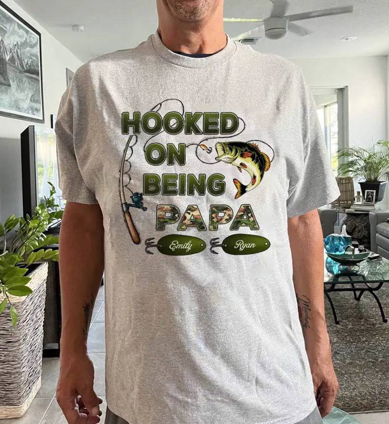"Personalized Grandpa Fishing T-Shirt/Hoodie - Hooked on Being Grandpa - Ideal Father's Day or Birthday Gift" - Image 19