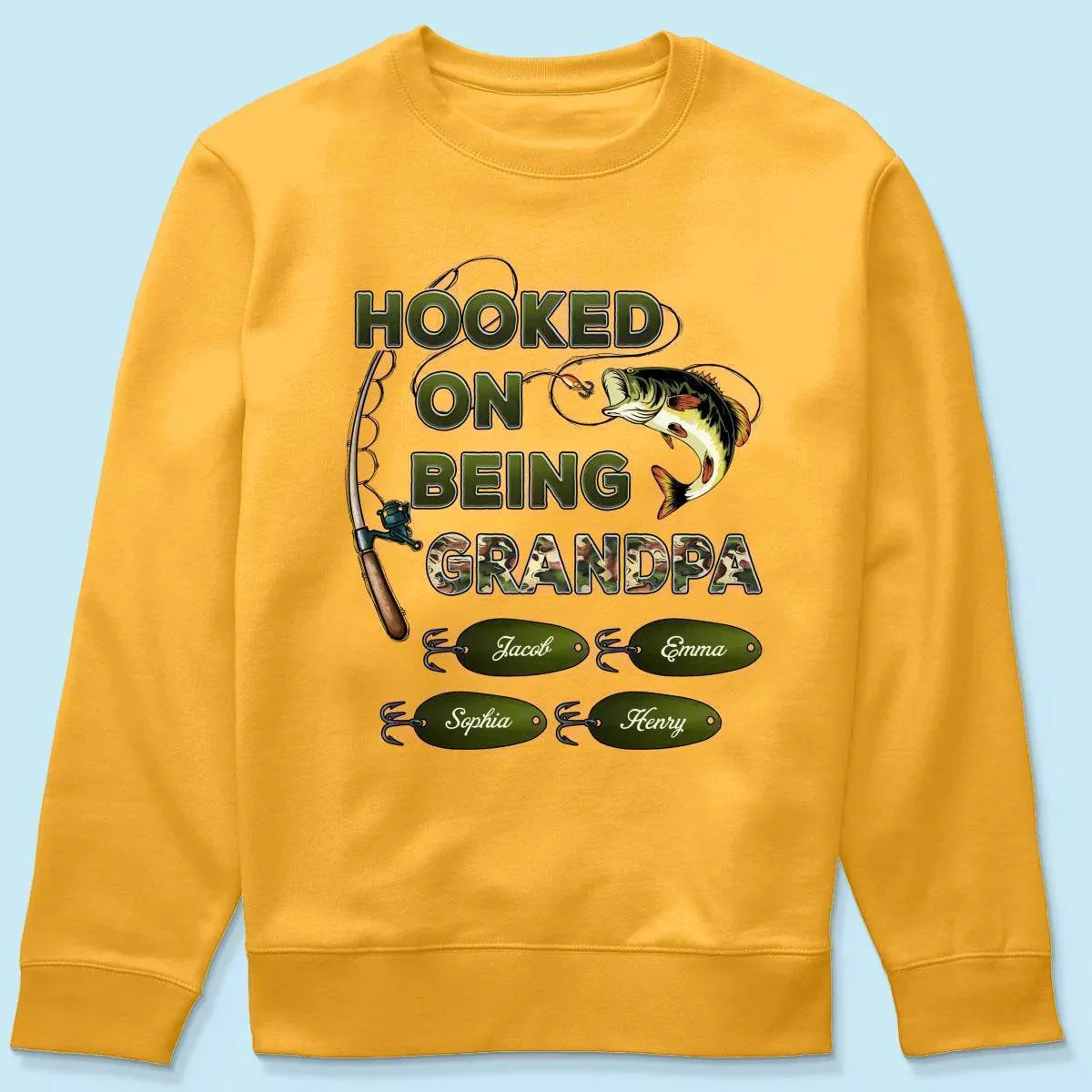 "Personalized Grandpa Fishing T-Shirt/Hoodie - Hooked on Being Grandpa - Ideal Father's Day or Birthday Gift" - Image 22