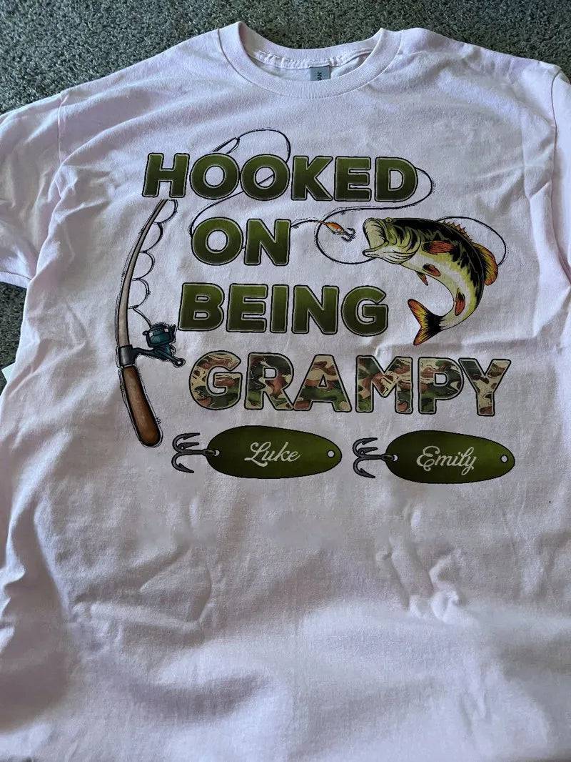 "Personalized Grandpa Fishing T-Shirt/Hoodie - Hooked on Being Grandpa - Ideal Father's Day or Birthday Gift" - Image 23