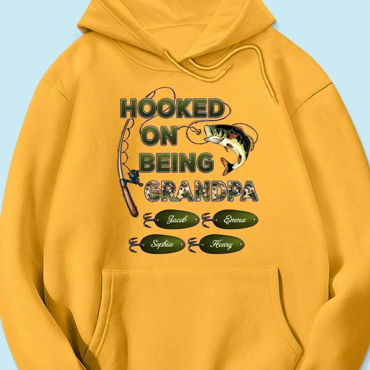 "Personalized Grandpa Fishing T-Shirt/Hoodie - Hooked on Being Grandpa - Ideal Father's Day or Birthday Gift" - Image 24