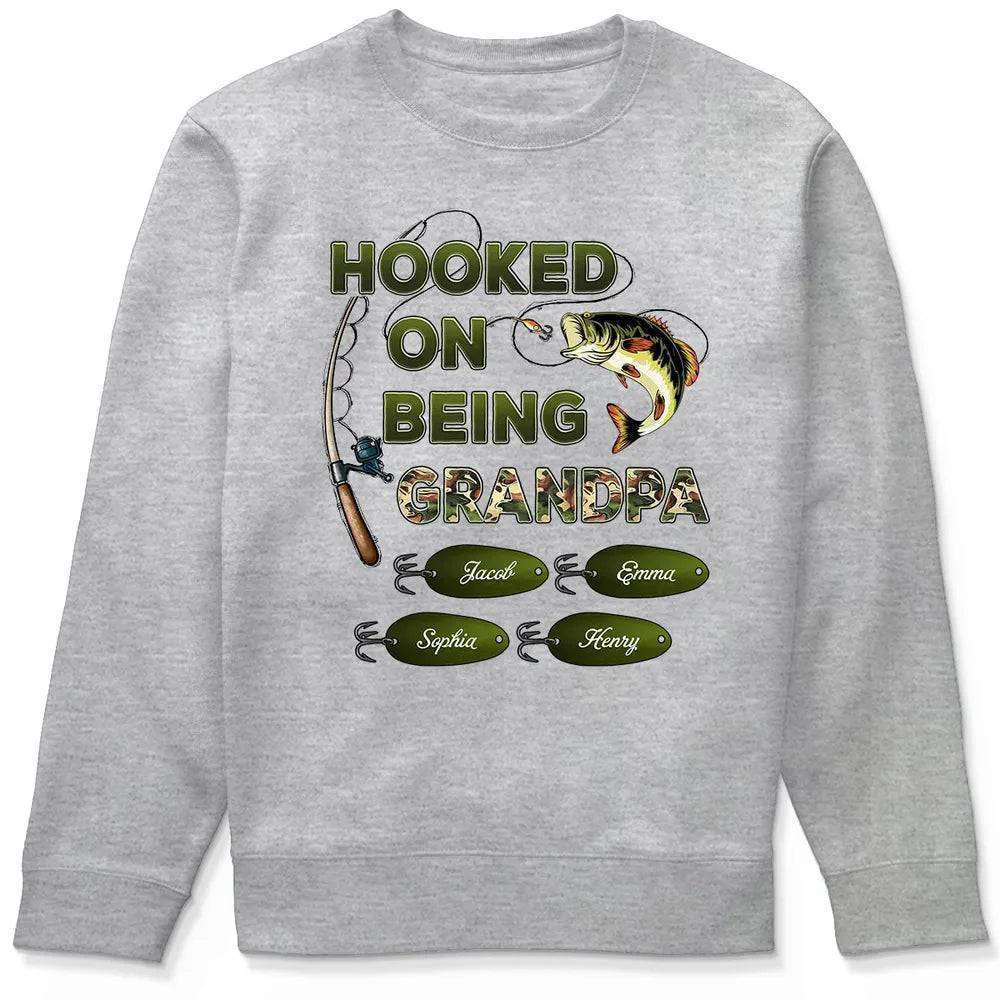 "Personalized Grandpa Fishing T-Shirt/Hoodie - Hooked on Being Grandpa - Ideal Father's Day or Birthday Gift" - Image 27