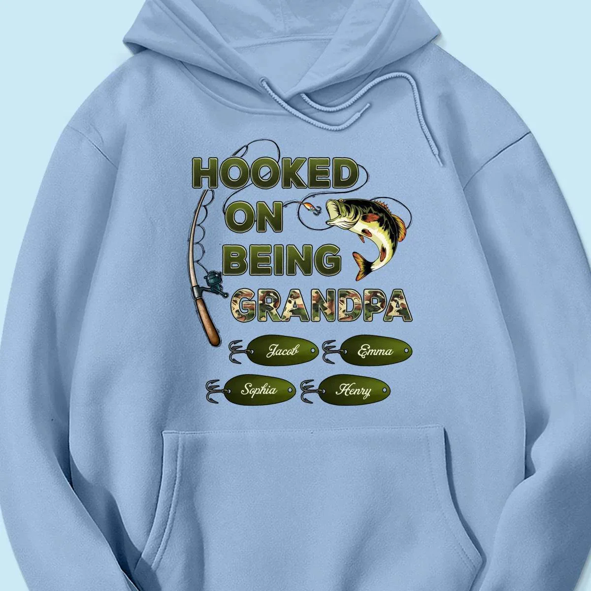 "Personalized Grandpa Fishing T-Shirt/Hoodie - Hooked on Being Grandpa - Ideal Father's Day or Birthday Gift" - Image 28