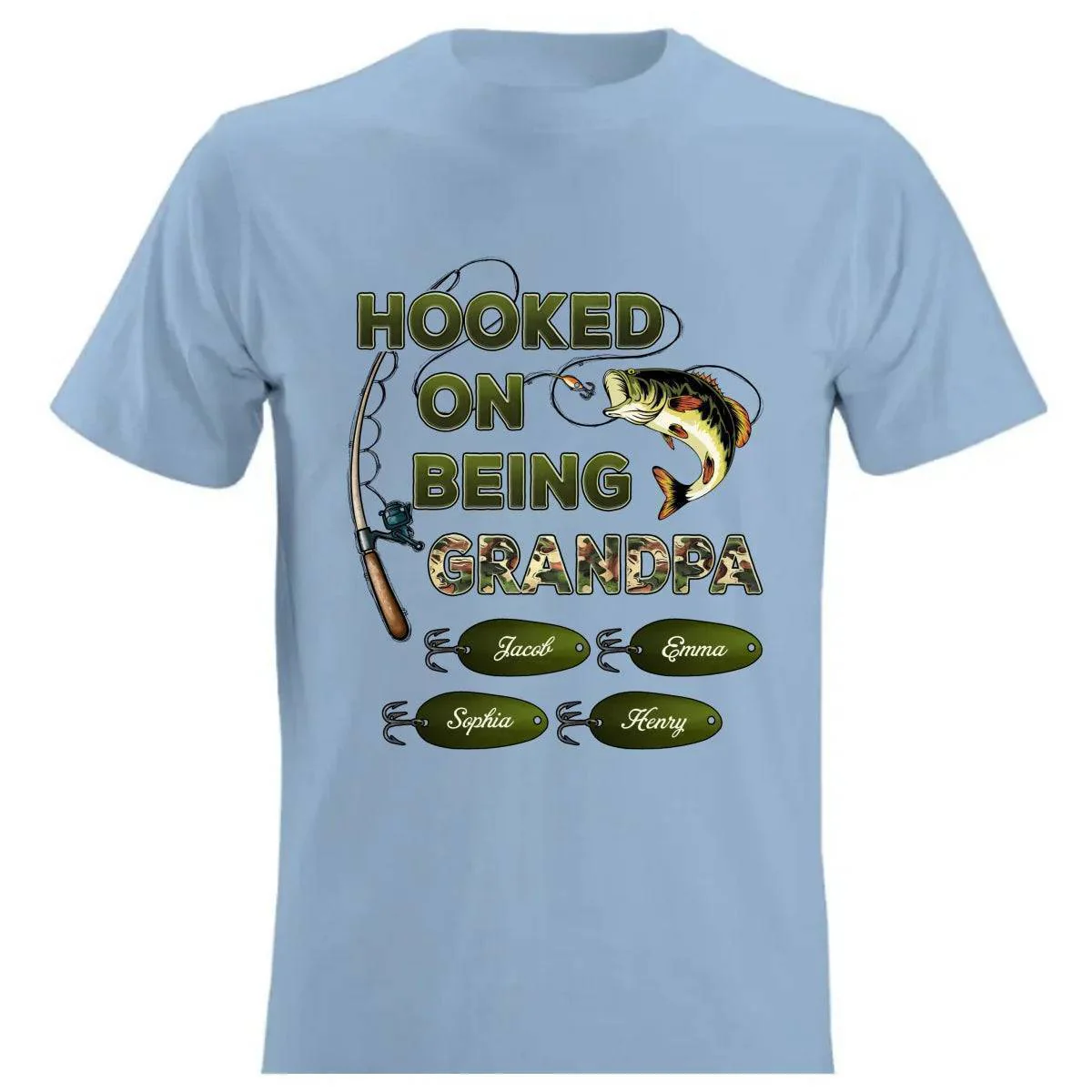 "Personalized Grandpa Fishing T-Shirt/Hoodie - Hooked on Being Grandpa - Ideal Father's Day or Birthday Gift" - Image 29