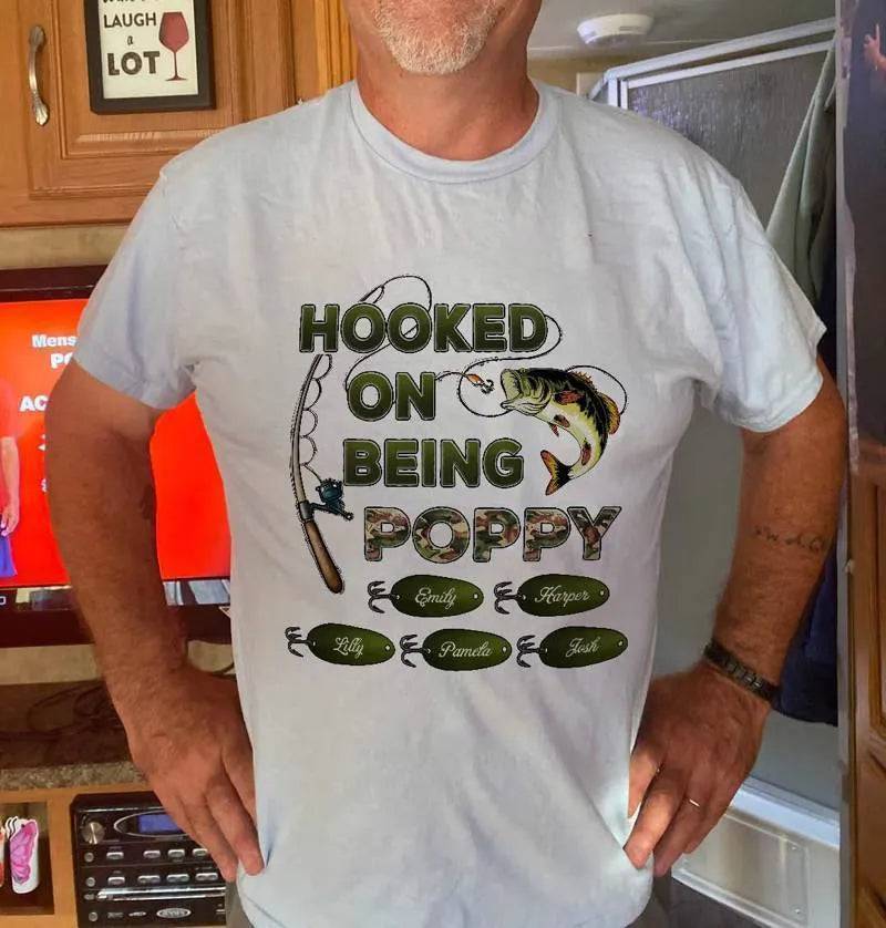 "Personalized Grandpa Fishing T-Shirt/Hoodie - Hooked on Being Grandpa - Ideal Father's Day or Birthday Gift" - Image 6