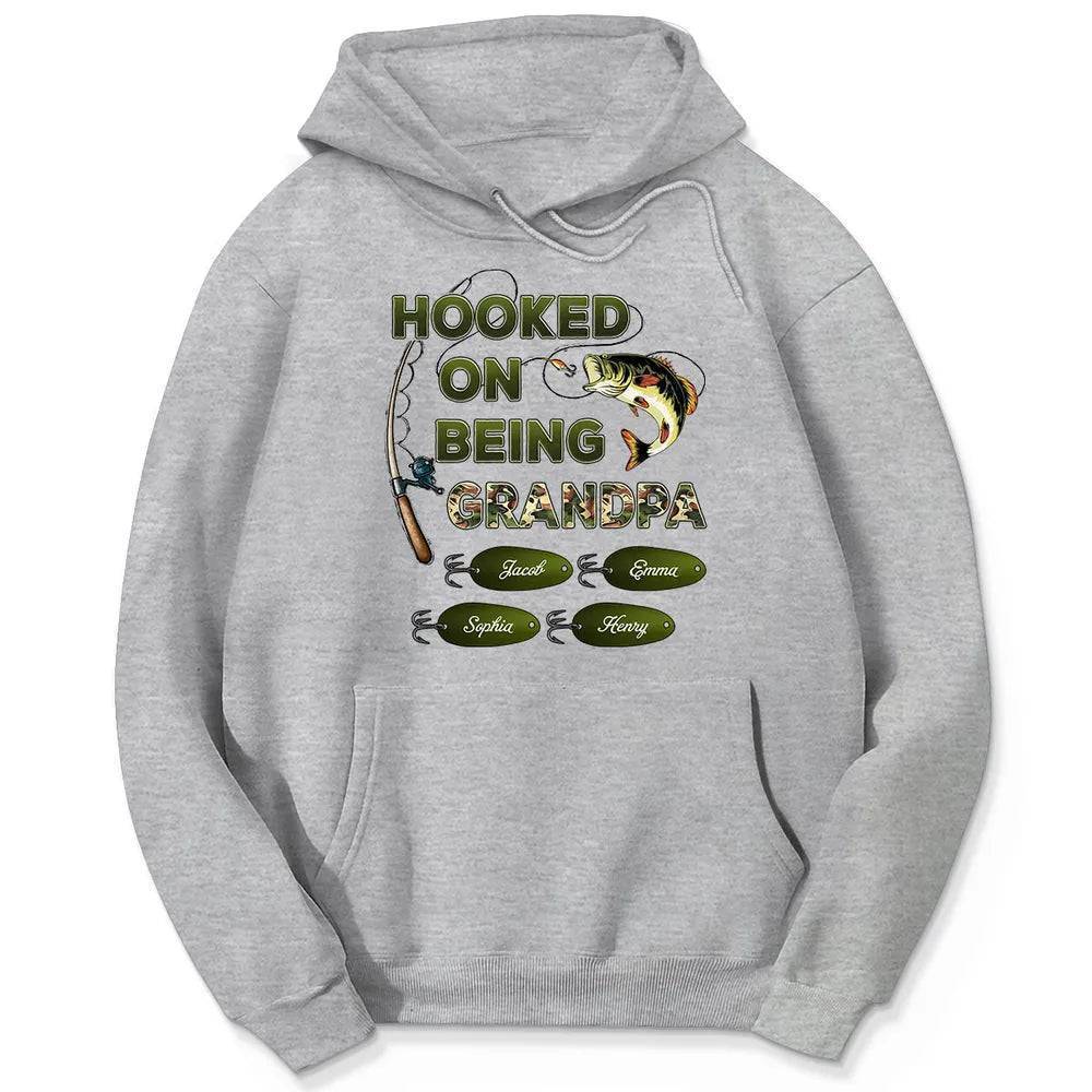 "Personalized Grandpa Fishing T-Shirt/Hoodie - Hooked on Being Grandpa - Ideal Father's Day or Birthday Gift" - Image 8