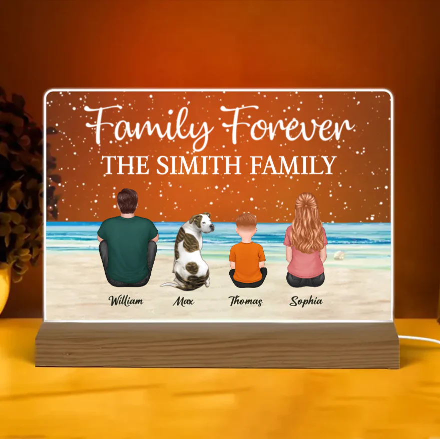 "Beach Landscape Family Sitting Back View LED Night Light Or Acrylic Or Wooden Plaque, Perfect Gift for Father's Day, for Dad or Grandpa" - Image 2