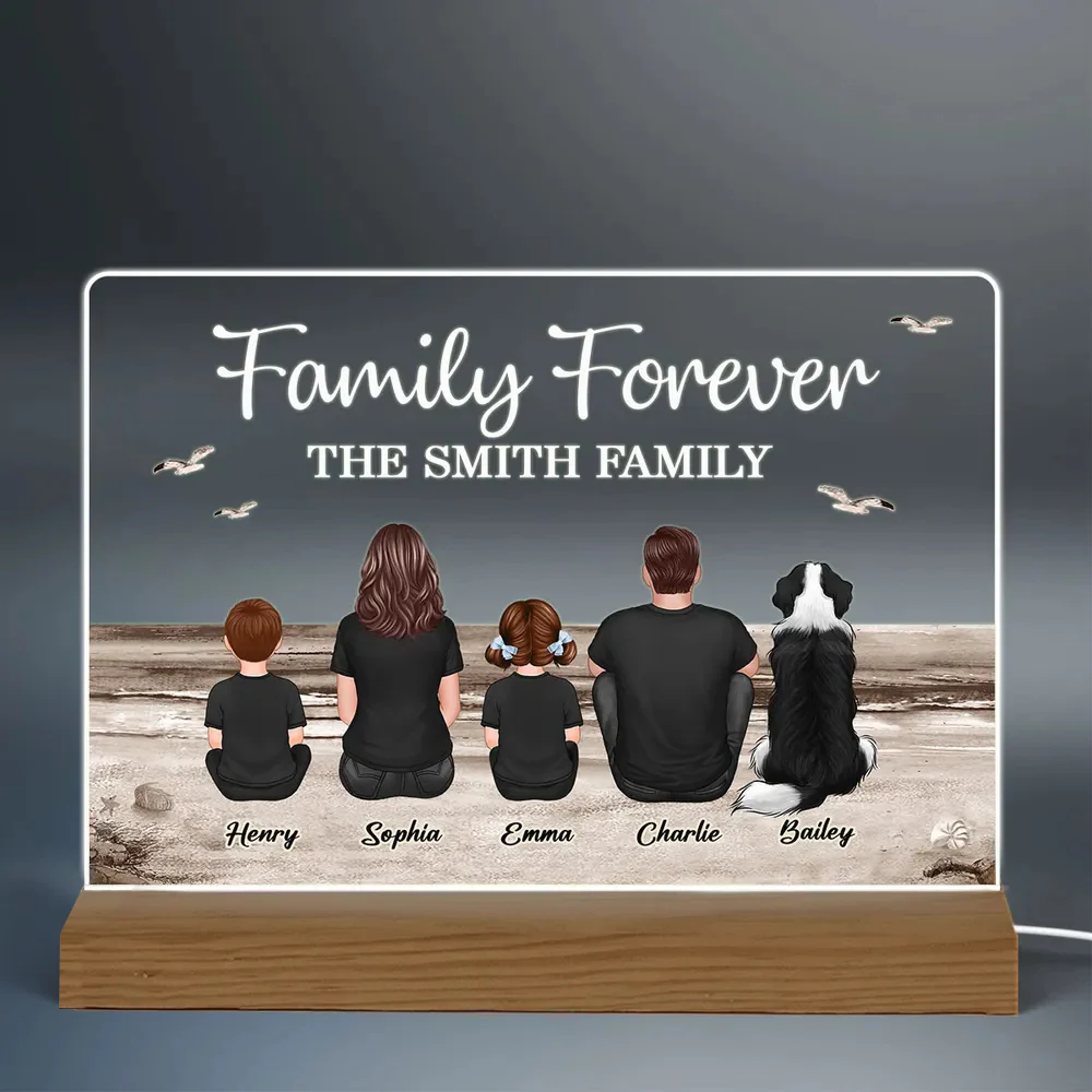 "Beach Landscape Family Sitting Back View LED Night Light Or Acrylic Or Wooden Plaque, Perfect Gift for Father's Day, for Dad or Grandpa" - Image 4