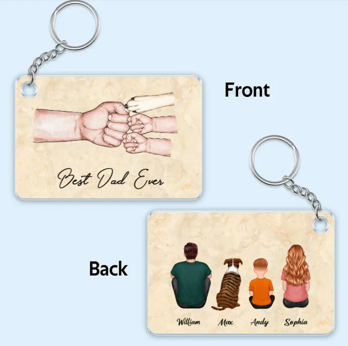 "Beach Landscape Family Sitting Back View Acrylic Or Wooden Keychain, Perfect Gift for Father's Day, for Dad or Grandpa" - Image 2