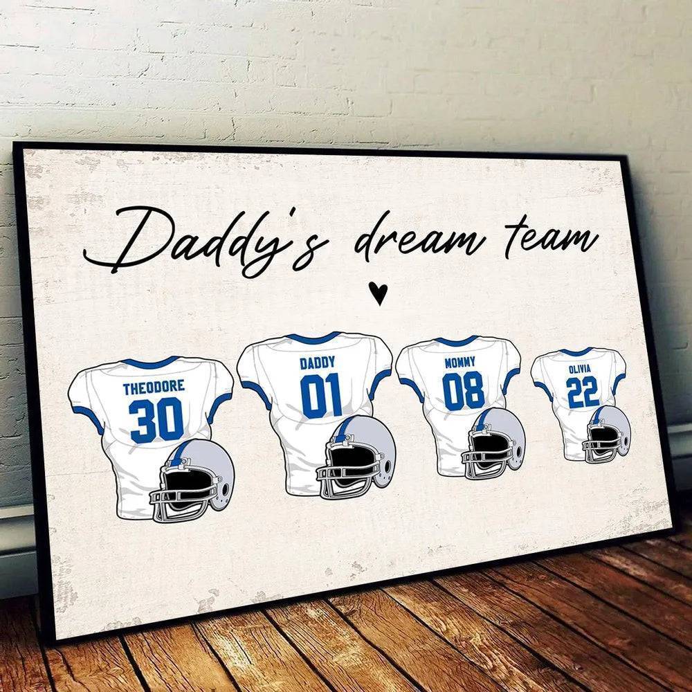Daddy's Dream Team American Football Personalized Poster or Canvas, Perfect Father's Day Gift for Dad, Grandpa, Husband - Image 4