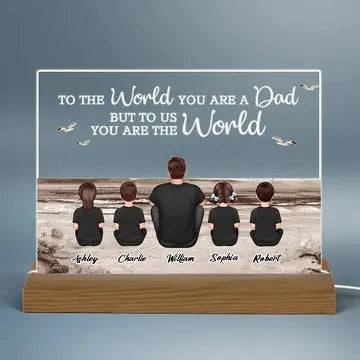 Dad And Sons Daughters Retro Vintage Beach Landscape Personalized Custom Shape Acrylic Warm LED Night Light - Image 2