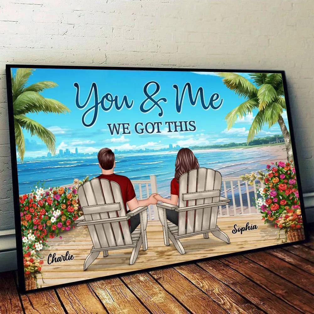 Back View Couple Sitting Beach View Personalized Horizontal Poster, Unique And Meaningful Gift For Couple - Image 4