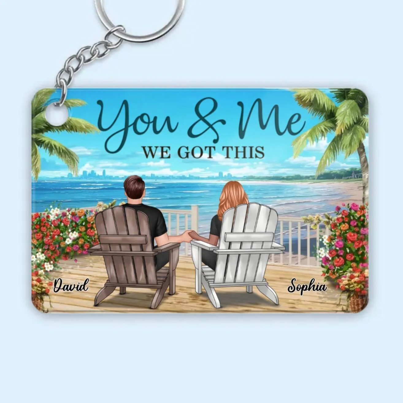 Back View Couple Sitting Beach View Personalized Horizontal Poster, Unique And Meaningful Gift For Couple - Image 6