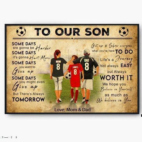 Personalized Soccer Poster for Son, Custom Jersey Look Wall Art, Inspirational Mom & Dad Gift, Motivational Room Decor - Image 3
