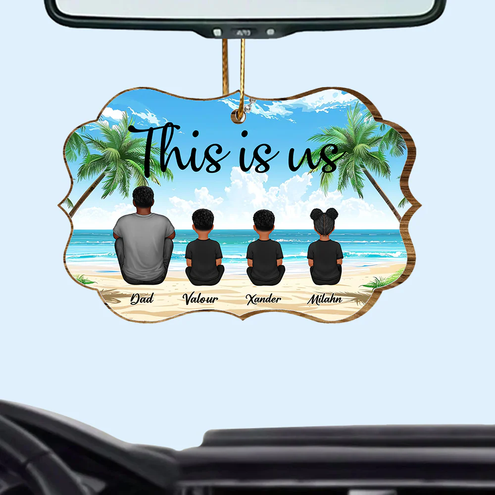 "Beach Landscape Family Sitting Back View Acrylic Or Wooden Car Hanger, Perfect Gift for Father's Day, for Dad or Grandpa" - Image 2