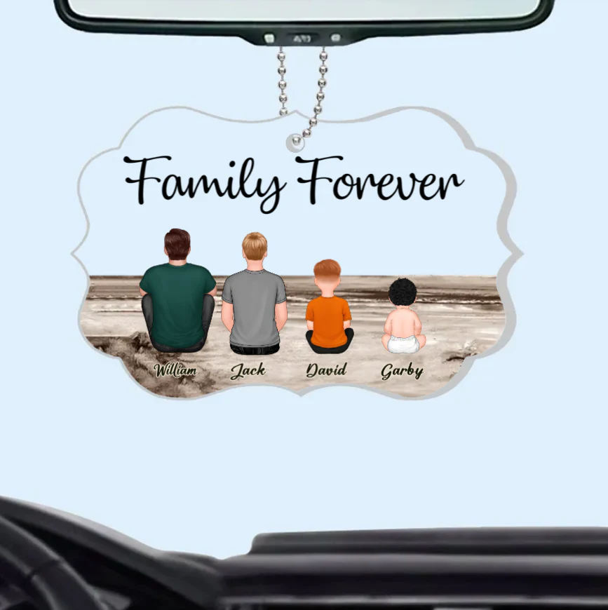 "Beach Landscape Family Sitting Back View Acrylic Or Wooden Car Hanger, Perfect Gift for Father's Day, for Dad or Grandpa" - Image 4