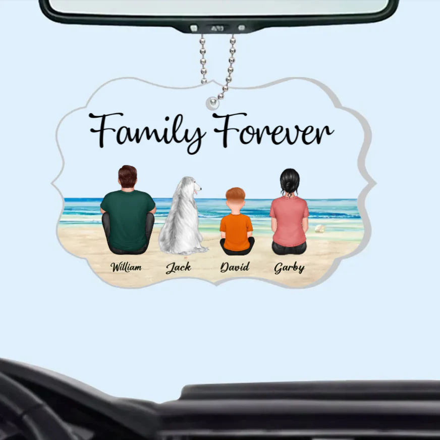 "Beach Landscape Family Sitting Back View Acrylic Or Wooden Car Hanger, Perfect Gift for Father's Day, for Dad or Grandpa" - Image 8
