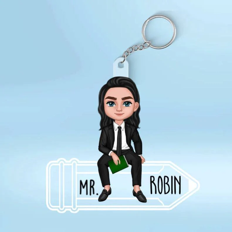 Doll Teacher Sitting On Pencil Personalized Wooden & Acrylic Plaque/Keychain - Back To School Gift For Teacher, Office Decor - Image 3