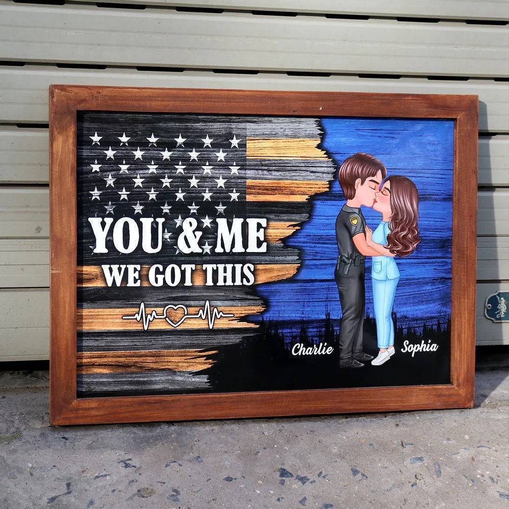Hero Couple Kissing Half Flag Gifts by Occupation Firefighter, Nurse, Police Officer - Personalized Horizontal Poster or Canvas or Plaque or Pillow or Wallet or Wallet Card or Cap or Cup - Image 7
