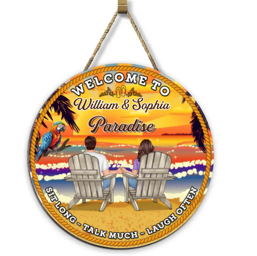 Relaxing Poolside Paradise Decor with Optional Flag Background Couple Sitting Personalized Flag, Sign, Vase - Perfect for Garden, Housewarming, Birthday, Anniversary Gift for Him, Her - Image 5