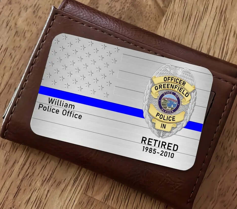 Custom US Police Badge Wallet Card Cap, and Wallet - Gift For Retired Police Officer - Image 2