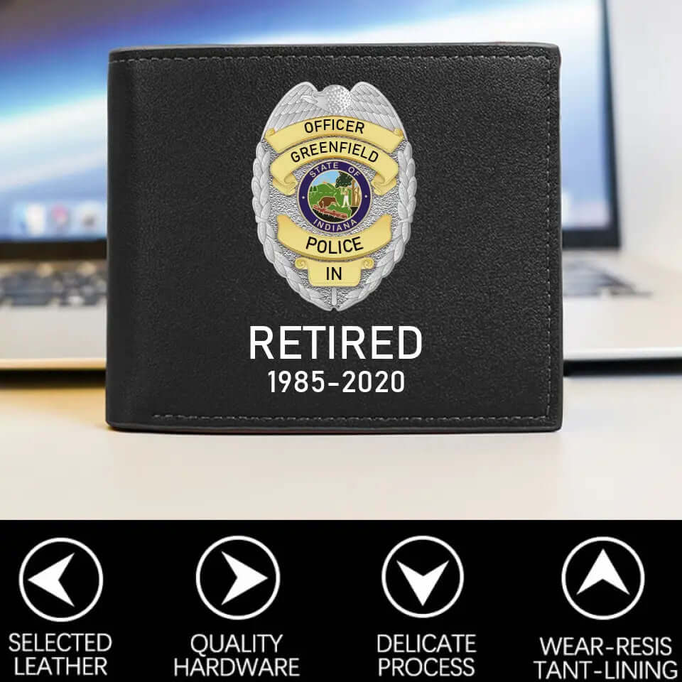 Custom US Police Badge Wallet Card Cap, and Wallet - Gift For Retired Police Officer - Image 6