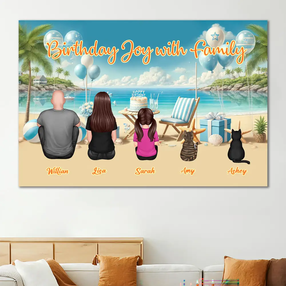 Birthday Family Back View Design - Personalized Keychain, Poster, Car Hanger, Wallet Card, Pillow, and Sticker, Unique Gift - Image 3