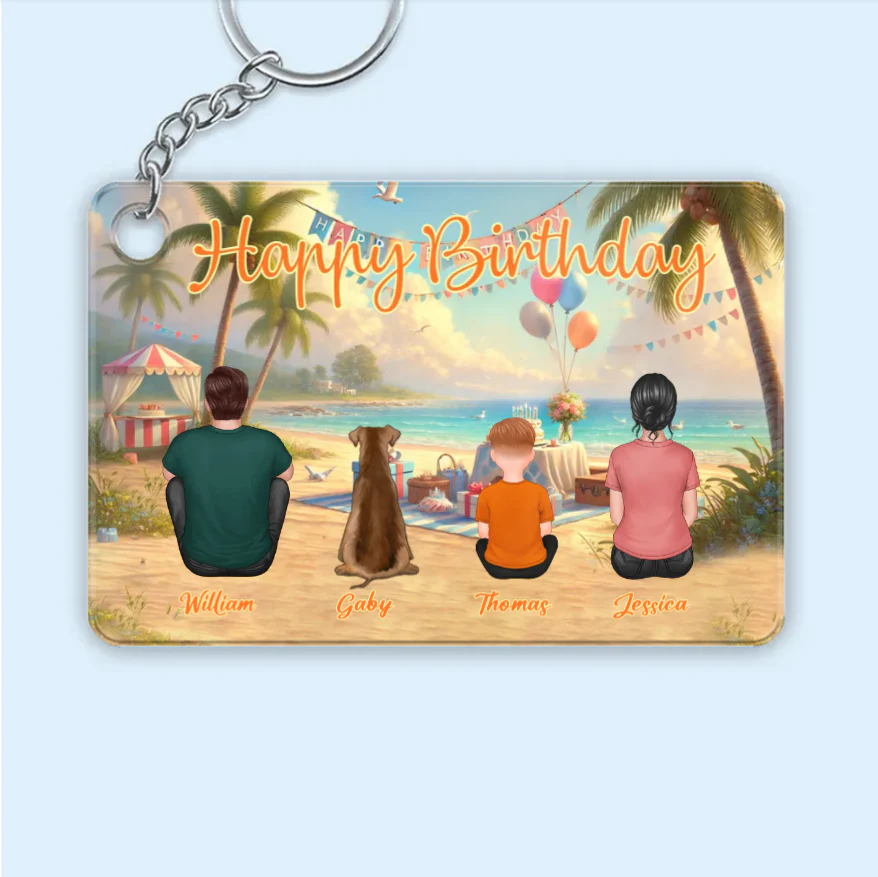 Birthday Family Back View Design - Personalized Keychain, Poster, Car Hanger, Wallet Card, Pillow, and Sticker, Unique Gift - Image 4