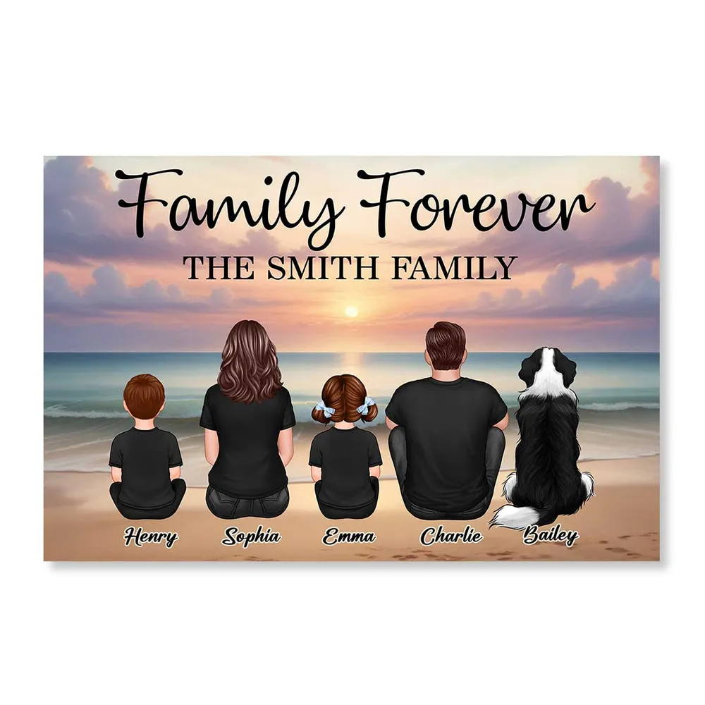 Family Forever Beach Design - Personalized Keychain, Poster, Wallet Card, and Pillow, Unique Gift - Image 2