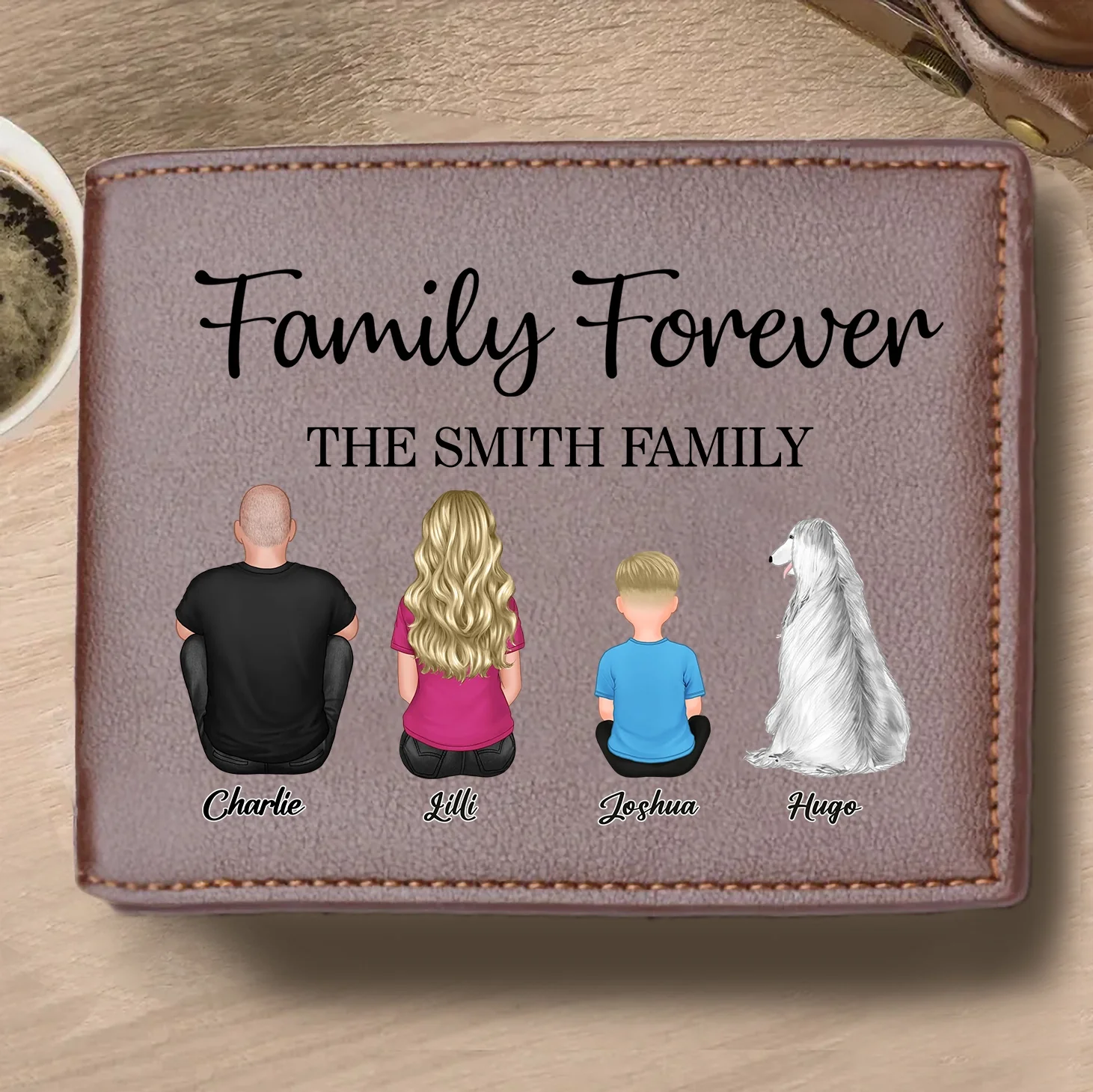 Family Forever Beach Design - Personalized Leather Tote Bag, Wooden Carhanger, LED Plaque, Keychain, Poster, Wallet Card, and Pillow, Unique Gift - Image 6