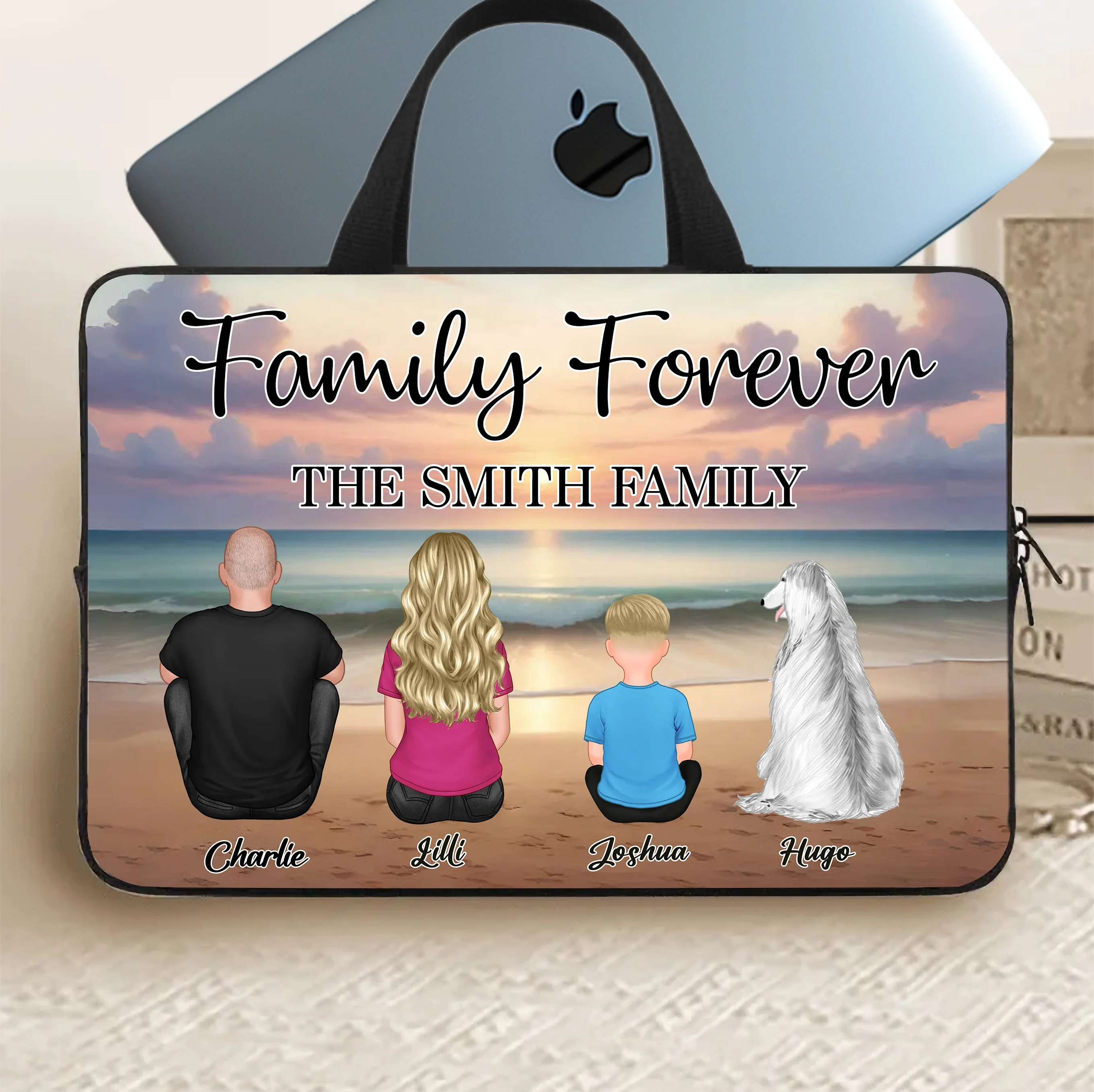 Family Forever Beach Design - Personalized Leather Tote Bag, Wooden Carhanger, LED Plaque, Keychain, Poster, Wallet Card, and Pillow, Unique Gift - Image 3