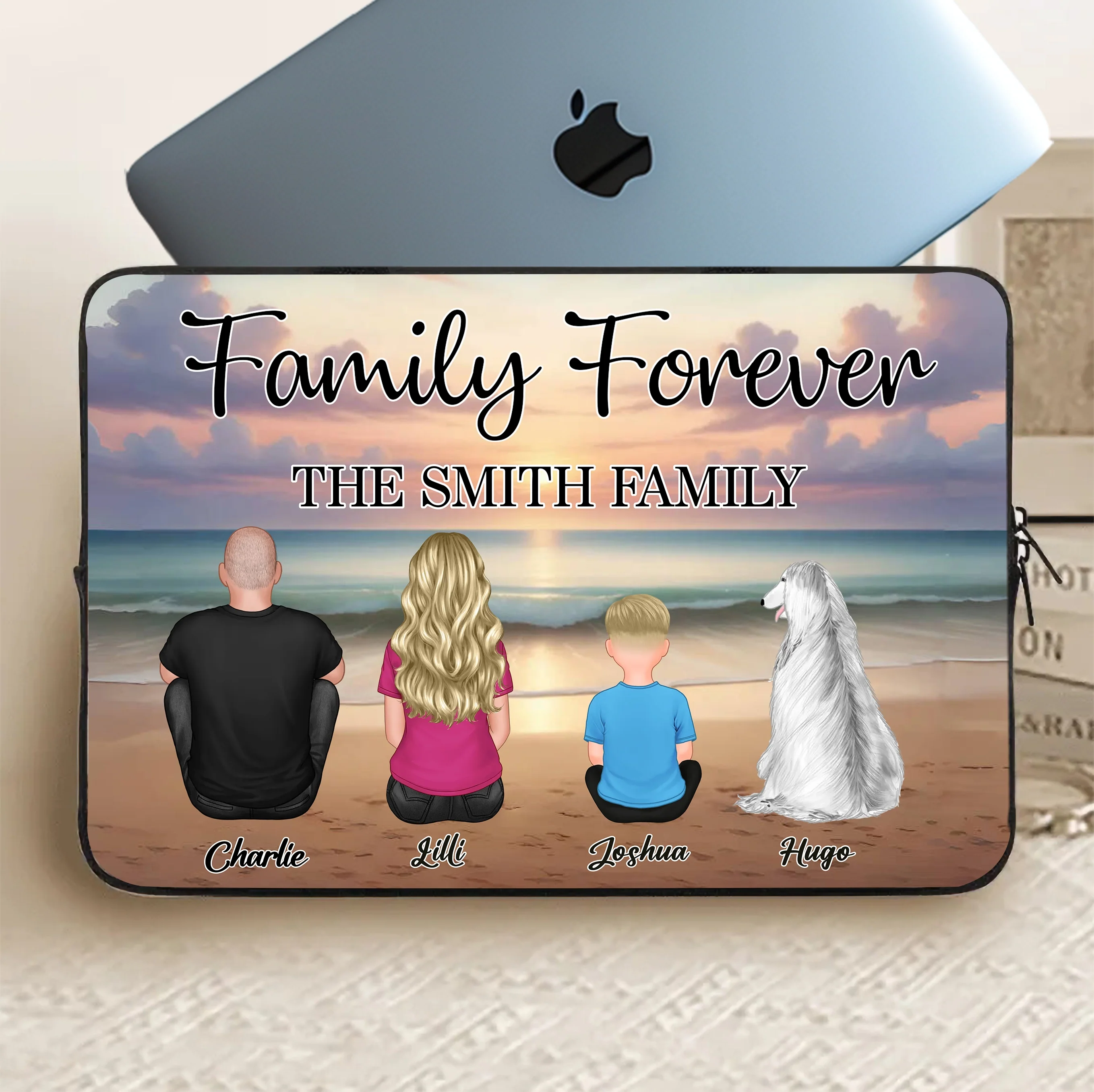 Family Forever Beach Design - Personalized Leather Tote Bag, Wooden Carhanger, LED Plaque, Keychain, Poster, Wallet Card, and Pillow, Unique Gift - Image 2
