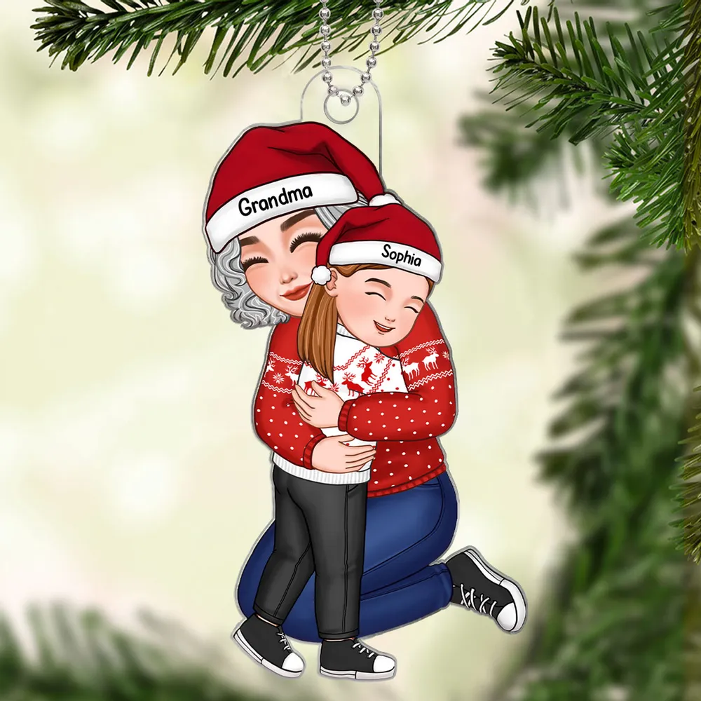 Cute Grandma Hugging GrandKid - Gift For Granddaughter Grandson Personalized Ornament, Plauqe, Pillow - Image 2