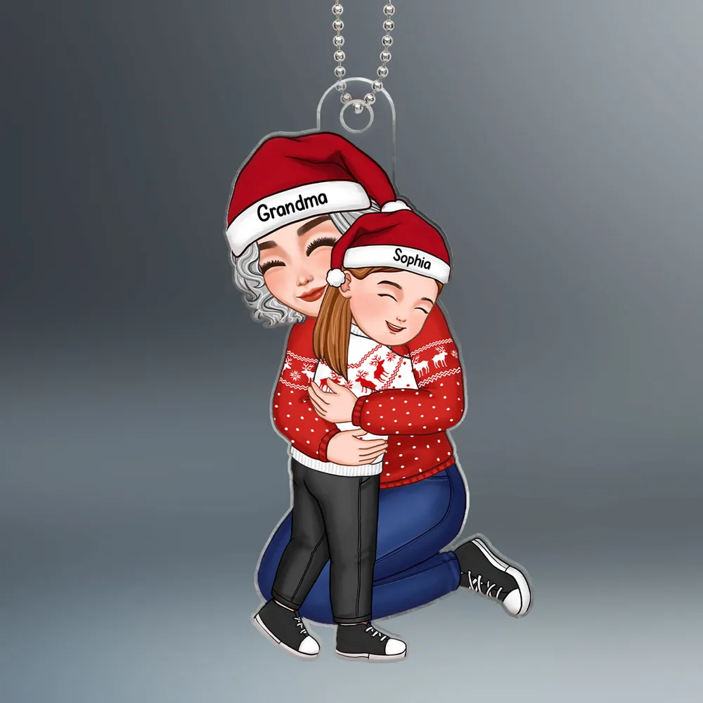 Cute Grandma Hugging GrandKid - Gift For Granddaughter Grandson Personalized Ornament, Plauqe, Pillow - Image 3