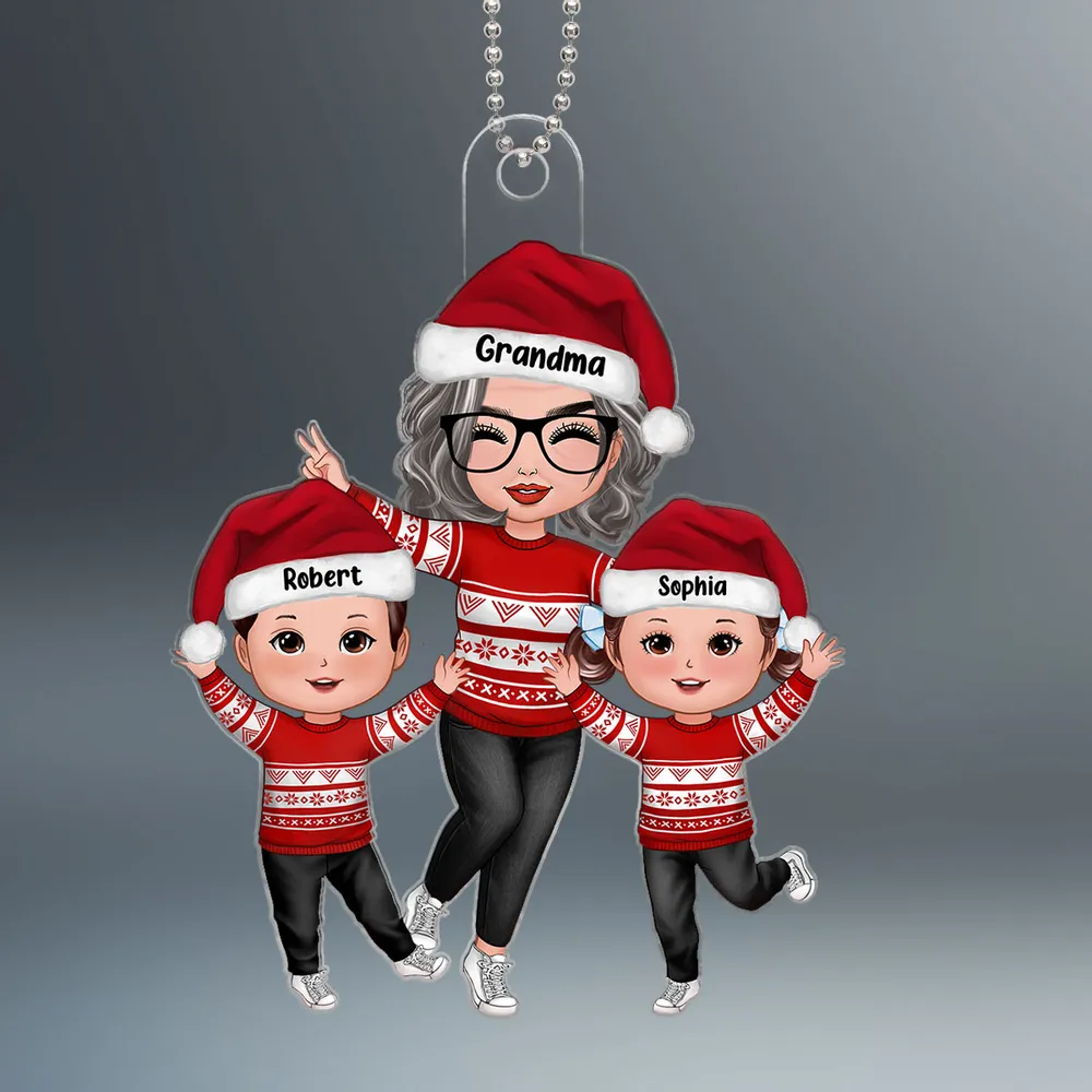 Happy Christmas Doll Grandma Grandkids Gift For Granddaughter Grandson Personalized Personalized Acrylic & Wooden Ornament - Image 2