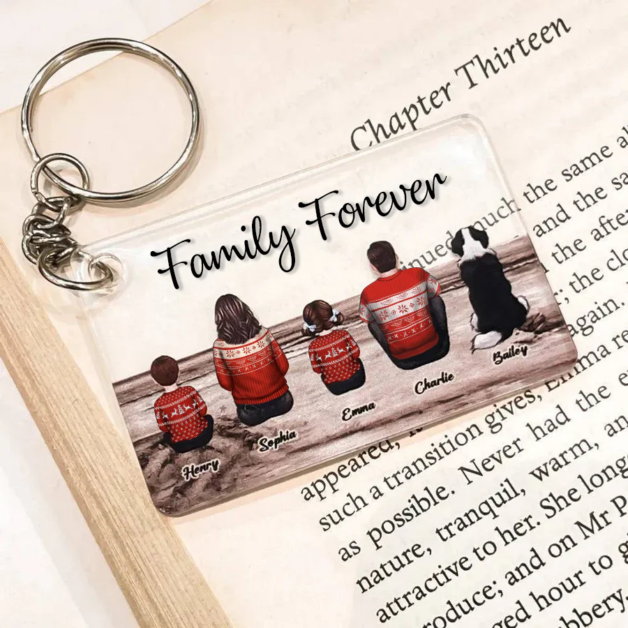 Beach Landscape Family Sitting Back View - Personalized Keychain or Poster or Plaque or Car Hanger or Pillow or Wallet or Wallet Card or Cap or Cup- Ideal Gift for Loved Ones - Image 3