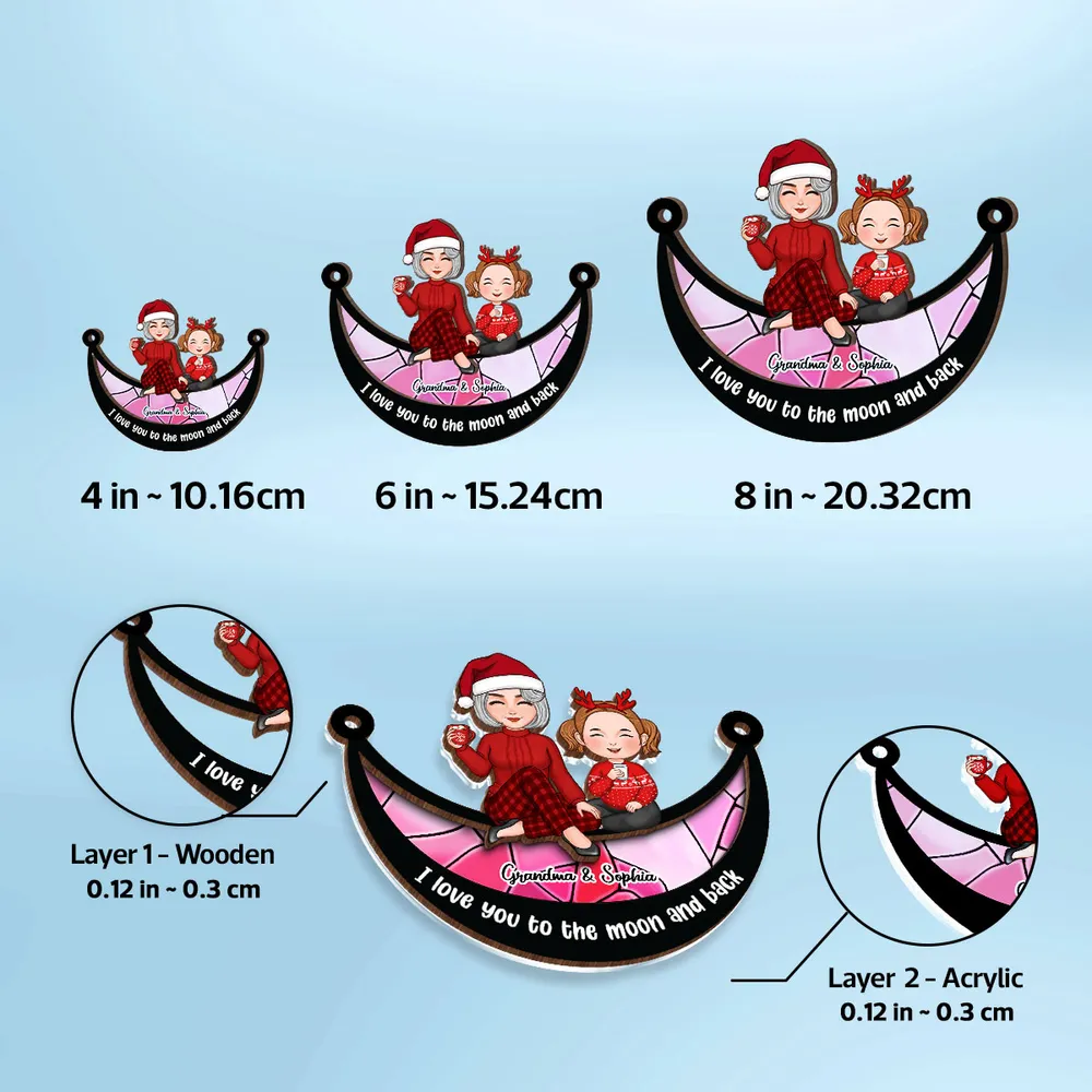 Grandma Grandkid On Moon Personalized Window Hanging Suncatcher Ornament, Christmas Gift For Granddaughter Grandson - Image 7