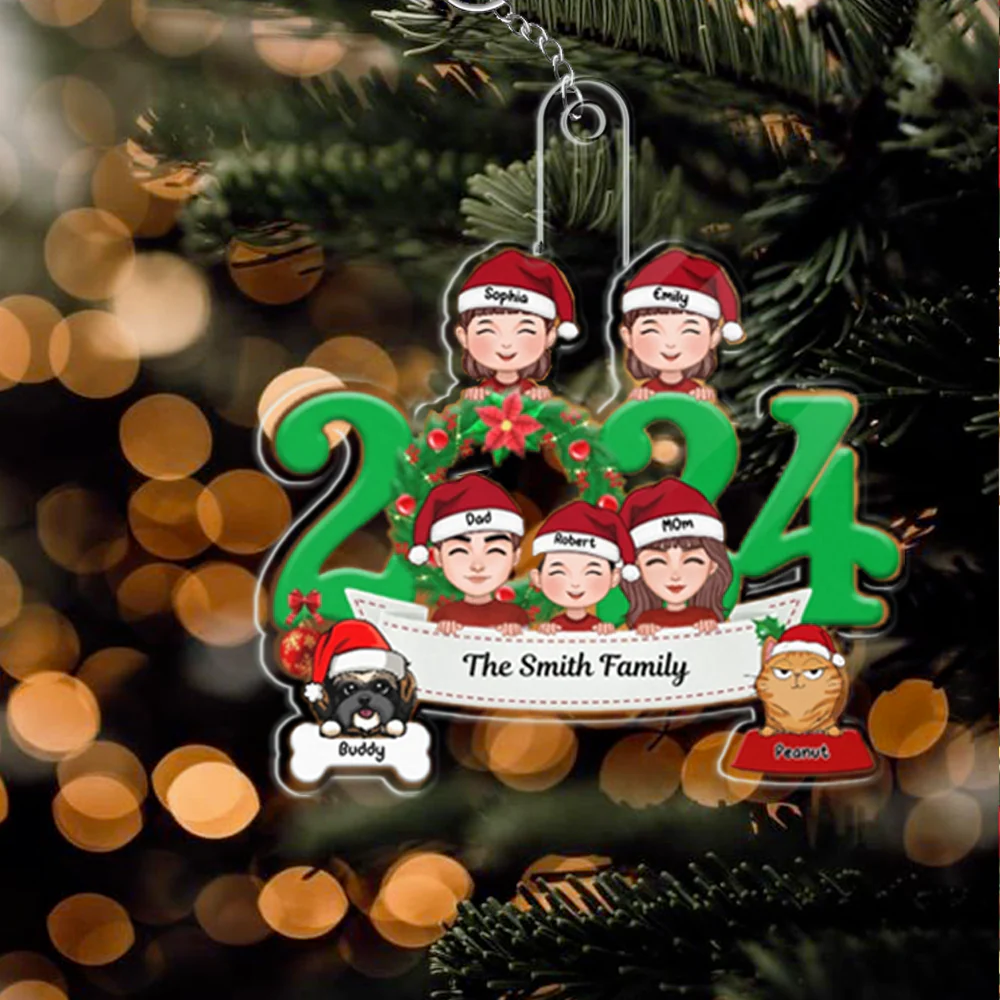 Family and Pets Peeking 2024 Personalized Ornament, Sign, Sticker, Plaque - Perfect Gift for the Holiday Season - Image 2