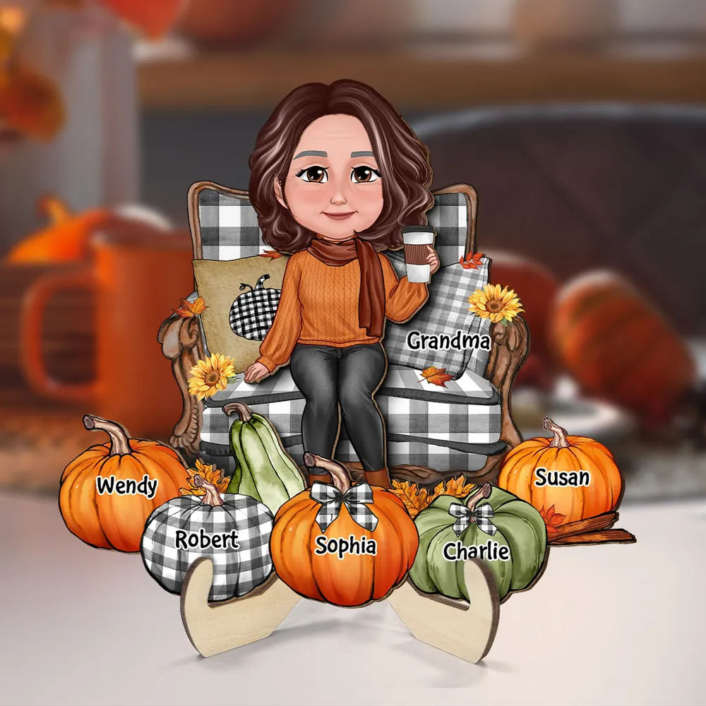 "Personalized Grandma's Autumn Pumpkin Plaque, Poster, Keychain, Ornament, Pillow & Blanket and Cup - A Heartwarming Gift for Loved Ones" - Image 4
