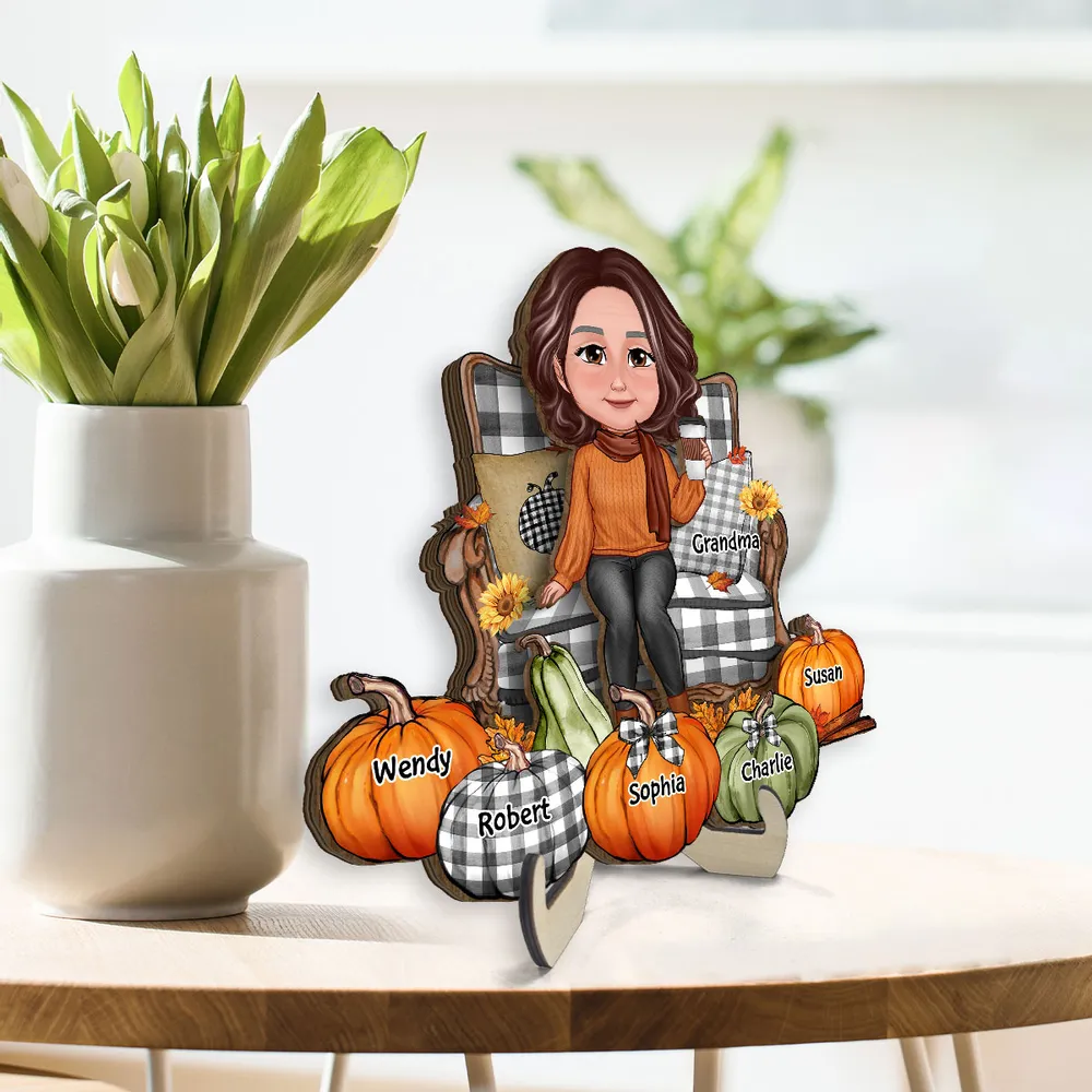 "Personalized Grandma's Autumn Pumpkin Plaque, Poster, Keychain, Ornament, Pillow & Blanket and Cup - A Heartwarming Gift for Loved Ones" - Image 5