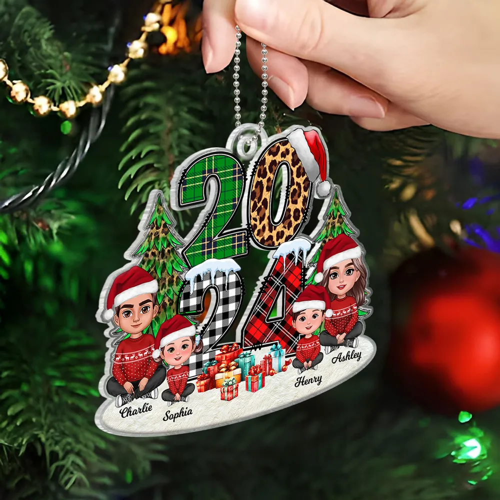 Christmas Family Sitting 2024 Stacked Pattern Personalized Ornament or Keychain or Plaque or Poster - Image 3