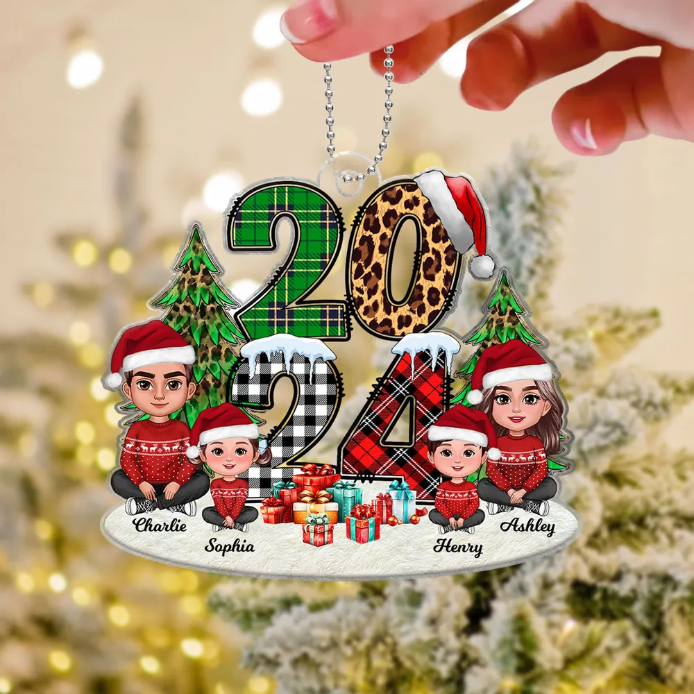 Christmas Family Sitting 2024 Stacked Pattern Personalized Ornament or Keychain or Plaque or Poster - Image 4