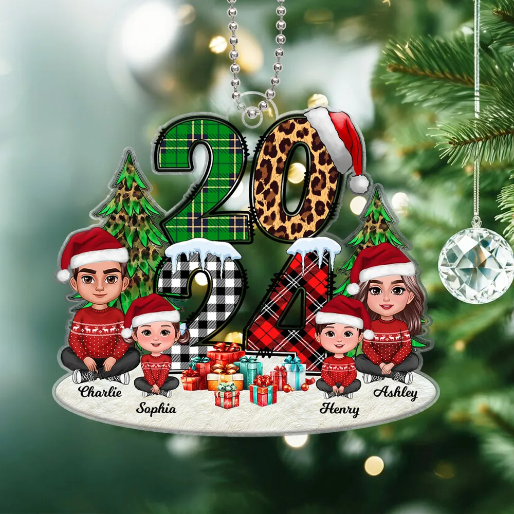 Christmas Family Sitting 2024 Stacked Pattern Personalized Ornament or Keychain or Plaque or Poster - Image 7