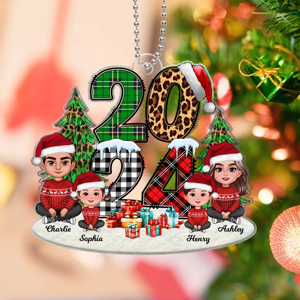 Christmas Family Sitting 2024 Stacked Pattern Personalized Ornament or Keychain or Plaque or Poster - Image 8