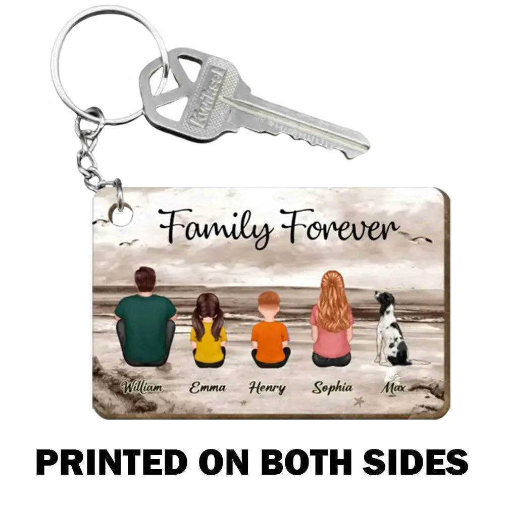 Beach Landscape Family Sitting Back View - Personalized Knit Hat or Card or Plaque or Keychain or Poster or Car Hanger or Pillow or Cup- Ideal Gift for Loved Ones - Image 5