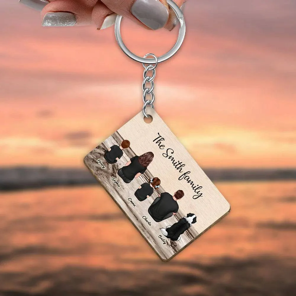 Beach Landscape Family Sitting Back View - Personalized Knit Hat or Card or Plaque or Keychain or Poster or Car Hanger or Pillow or Cup- Ideal Gift for Loved Ones - Image 6