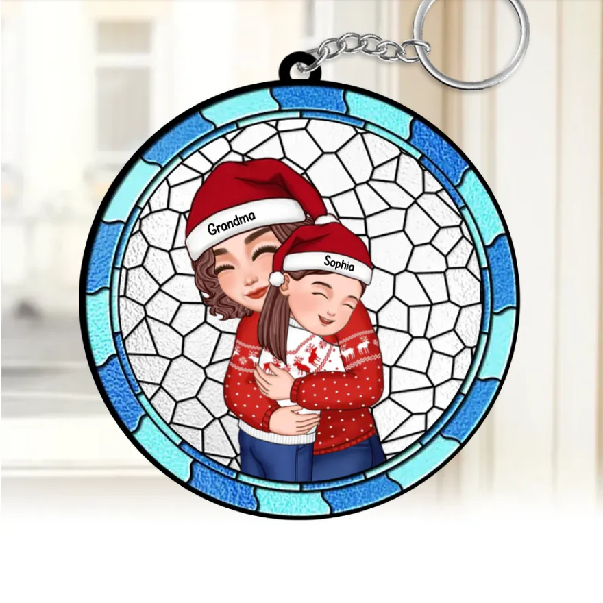 Christmas Personalized Ornament or Keychain- Cute Grandma Hugging Kids - Gift For Granddaughter Grandson - Image 4