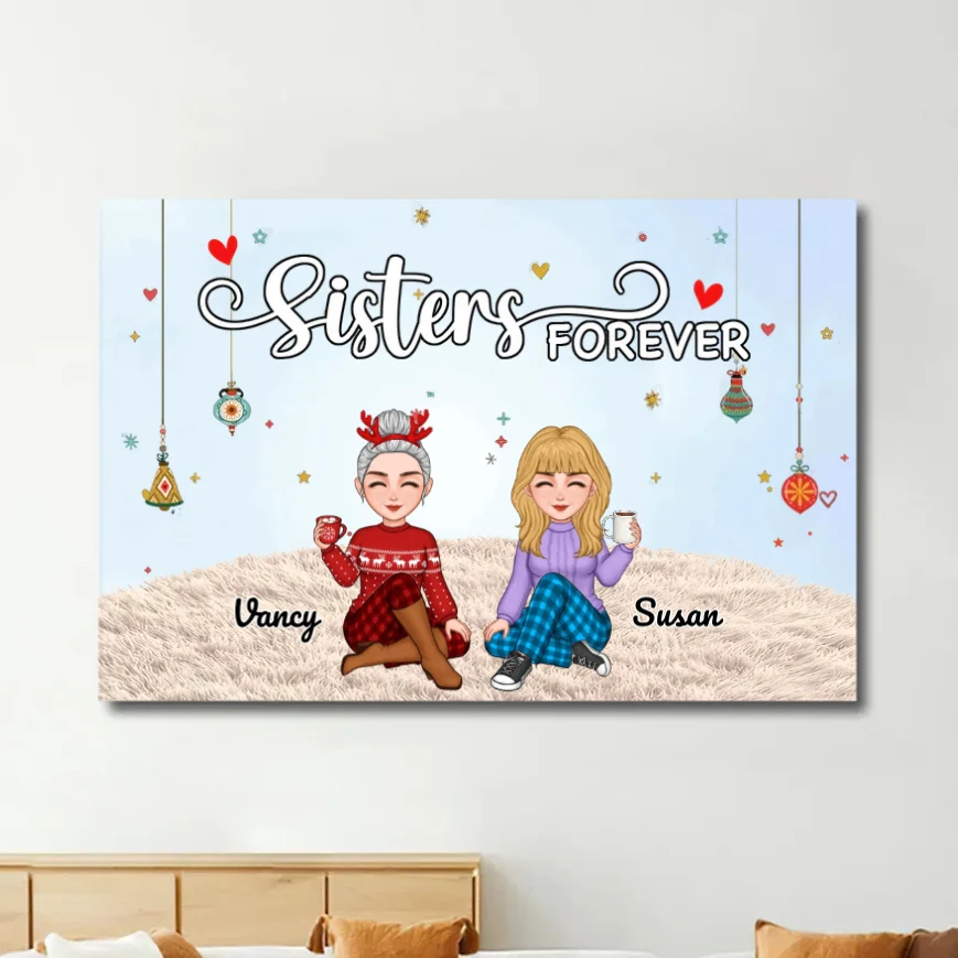 Sisters Forever - Personalized Plaque,Ornament, Poster, Keychain,  Blanket & Sign - Christmas Gift for Sisters - Image 4