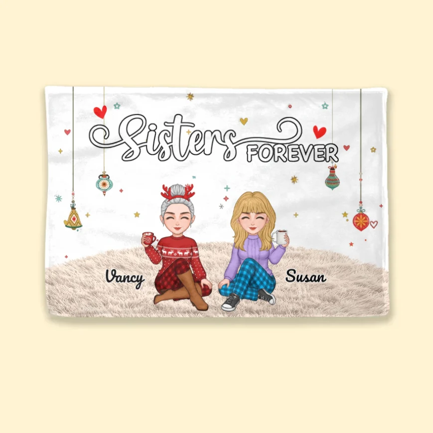 Sisters Forever - Personalized Plaque,Ornament, Poster, Keychain,  Blanket & Sign - Christmas Gift for Sisters - Image 6