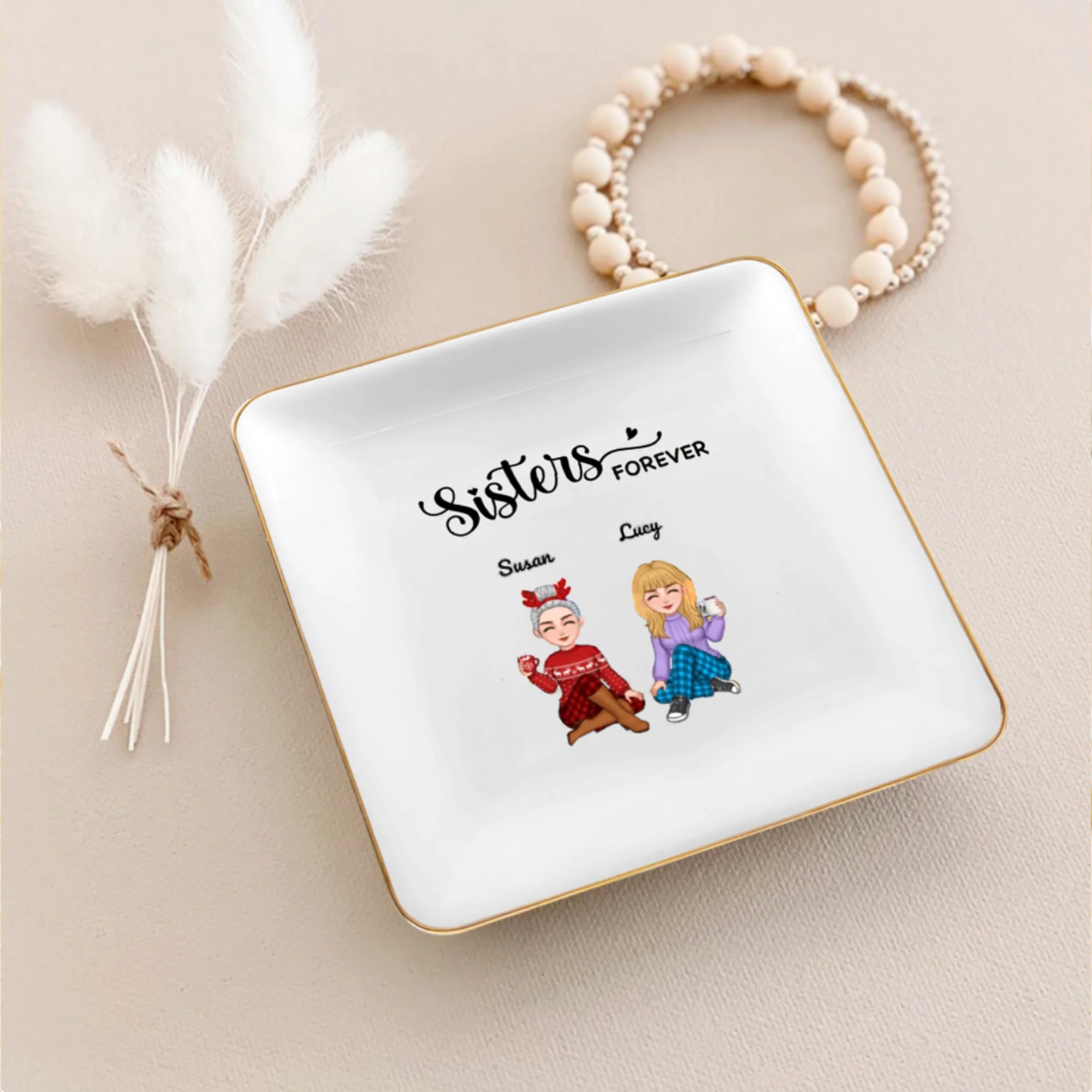 Sisters Forever - Personalized Custom Ornament, Mug, and Jewelry Box - Acrylic Gift Box Shaped - Christmas Gift For Best Friends, BFF, Sisters - Image 2