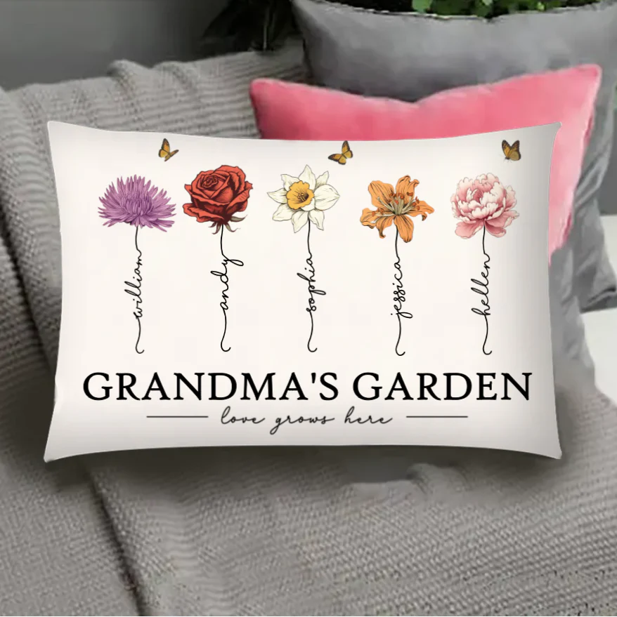 Grandma's Garden Love Grows Here Beautiful Birth Month Flower Gift For Grandma Mom Personalized Pillow or Poster or Canvas, Keychain, Plaque, Wallet Card or Ornament